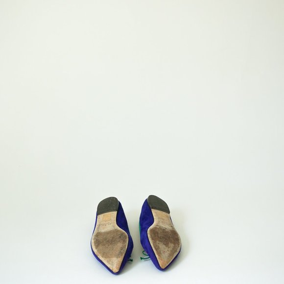 J. Crew Gemma Blue  Suede Flats with Green Trim 7.5 - Picture 8 of 11